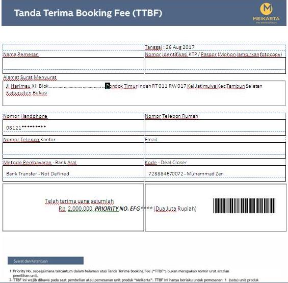 tata cara melakukan booking fee