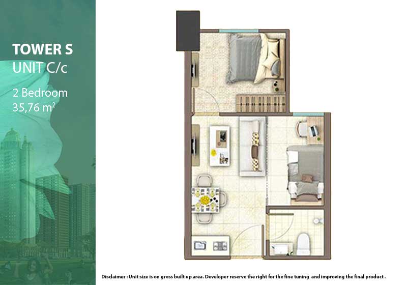tipe 1 bedroom tower S 