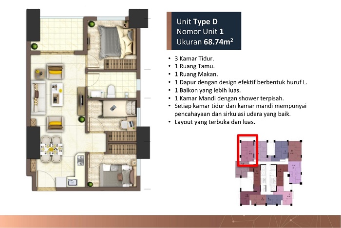 meikarta tipe d 3 kamar tidur