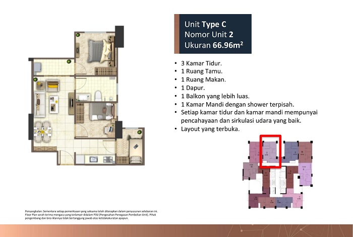 meikarta tipe 3 kamar tidur B unit C