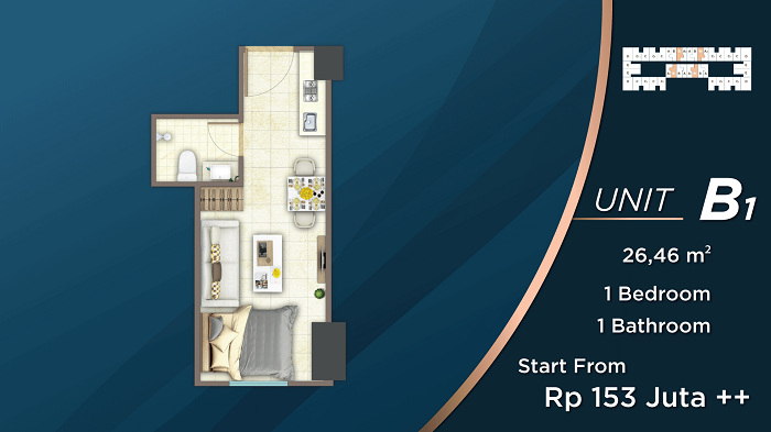 studio tower t unit b1 luas 26,46