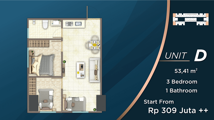 3 bedroom meikarta uni d tower t