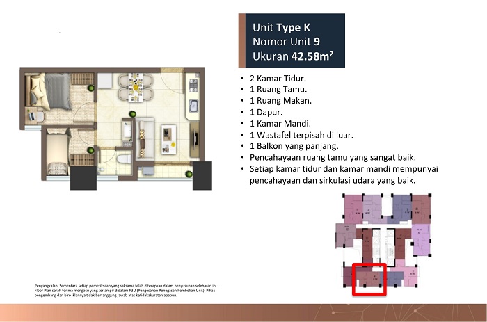 meikarta B unit K 2 kamar tidur