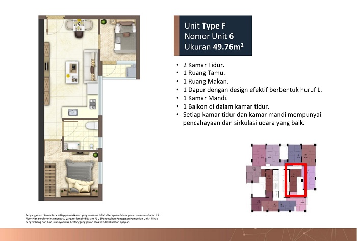 meikarta 2 kamar tidur tower B unit F