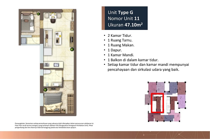 meikarta 2 kamar tidur unit G di tower B