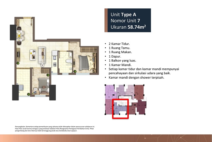 design tower A unit A 2 kamar tidur