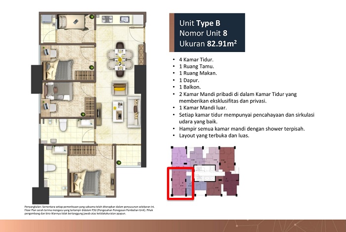 design floorplan tower a unit b 4 kamar tidur