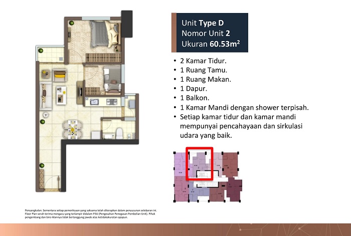 lay out tower a unit d 2 BR Meikarta