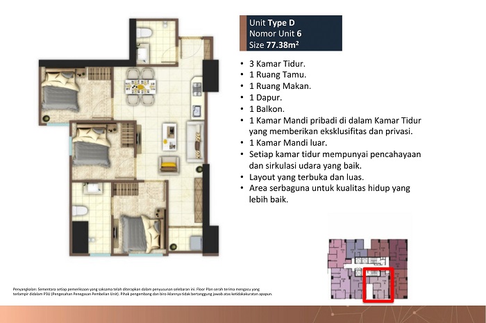 unit tipe 3 kamar tidur tower D