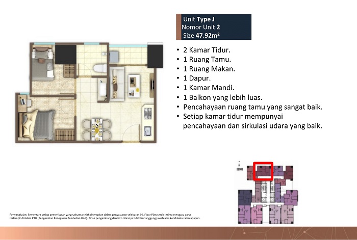 2 kamar tidur tipe j unit D