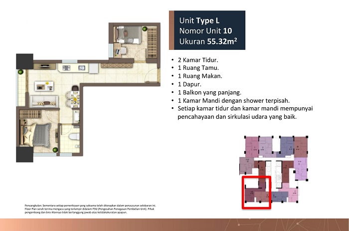 mekarta 2 bedroom luas 50 keatas
